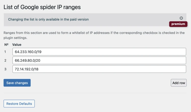 Blocked IP addresses