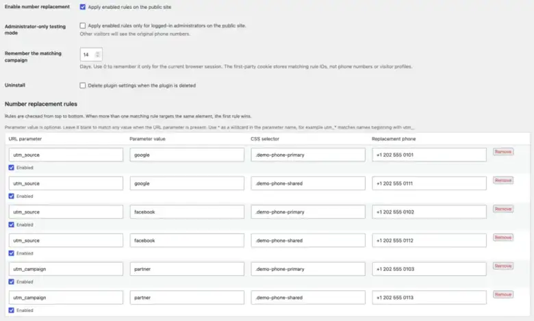 UTM Phone Switcher settings and campaign rules